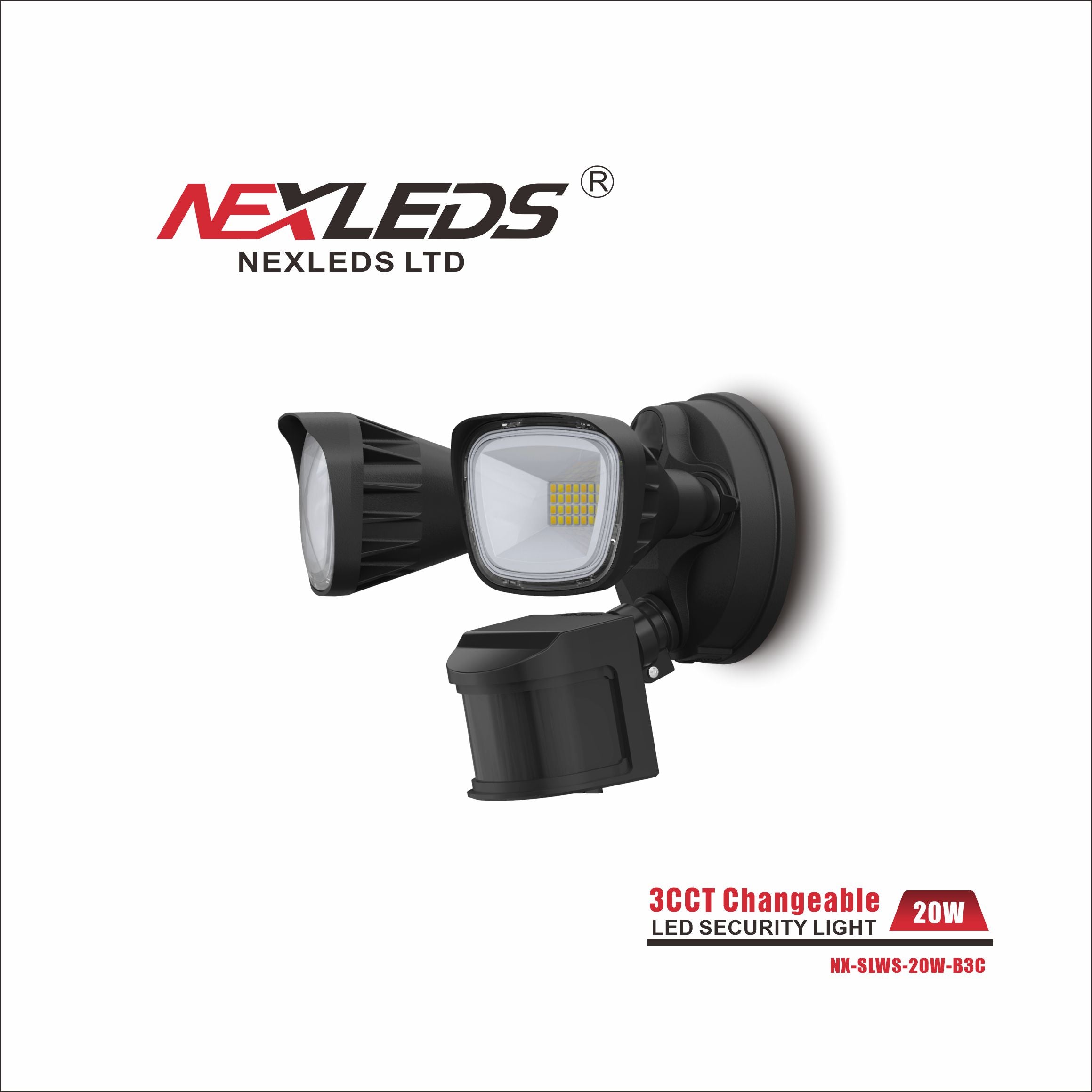 NexLeds NX-SLWS-20W-B3C (Duel Head Security Light 3CCT) , Lighting - Trades Pro Supply