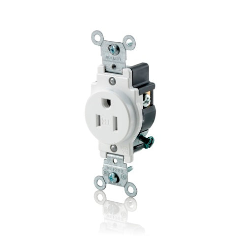 Leviton T5015-W (Tamper-Resistant Single Receptacle, 15 Amp, 125 Volt)