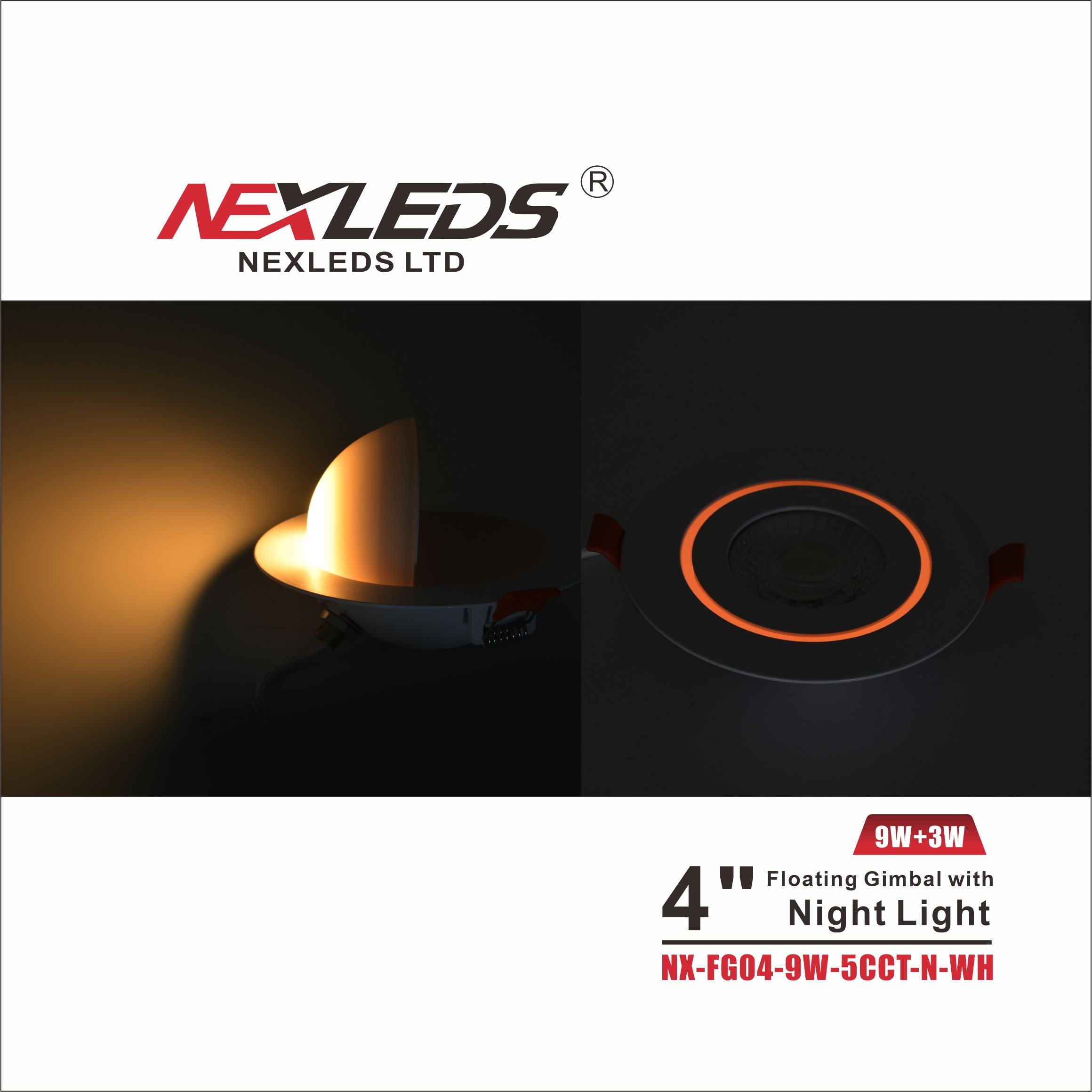 NexLeds White 4″ Floating Gimbal with Night Light | Color Changeable
