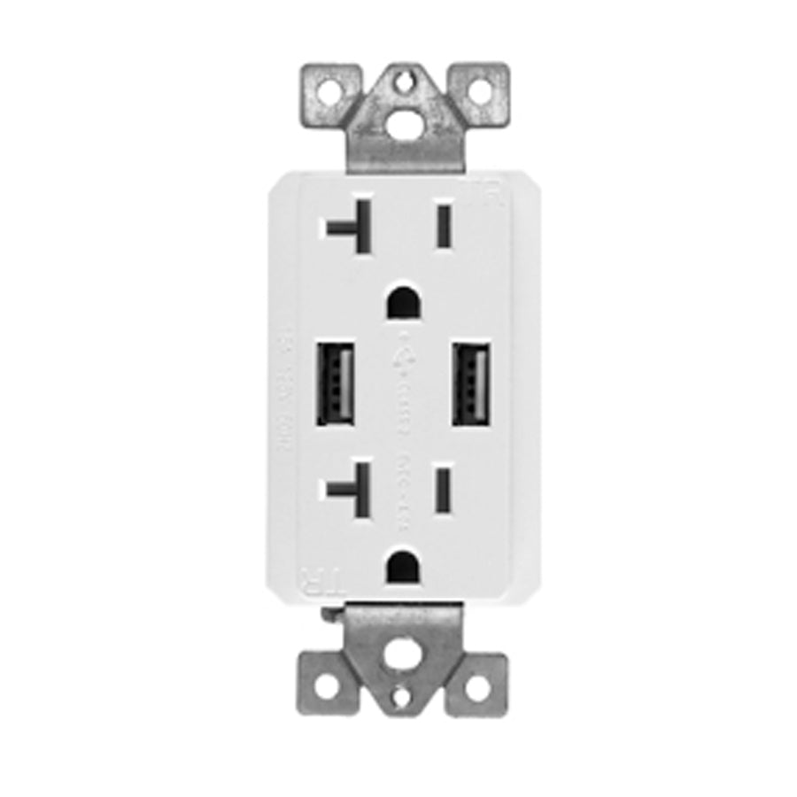 Ortech 8307USB (20A decorative tamper resistant receptacle with dual USB charger) **10pc**